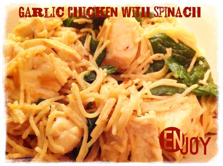 dinner recipe, garlic chicken, spinach