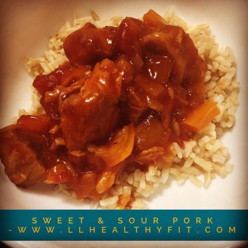 Sweet and sour pork over brown rice